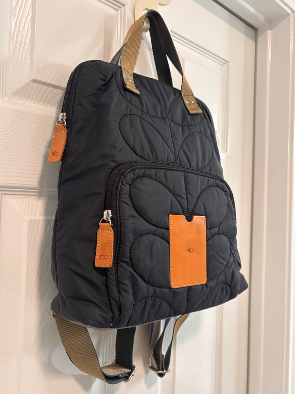 Orla Kiely Quilted Stem Pattern Black Backpack - Picture 2 of 7